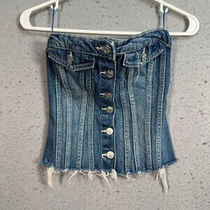Zara Denim Corset Top Womens Size XS Cotton Blend